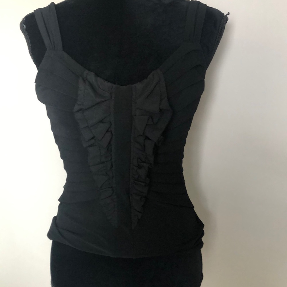 White House Black Market Black Ruffle Pleated Tank Top - Picture 2 of 6